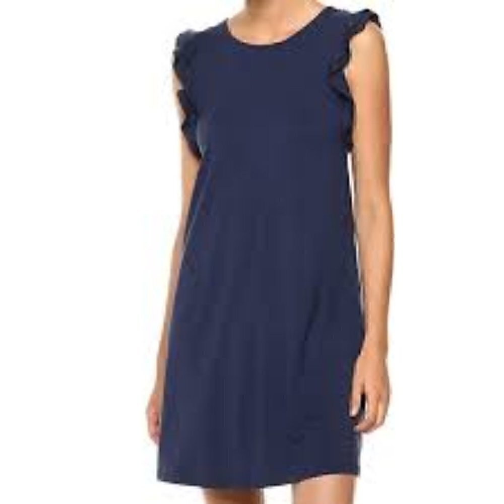 Lily Pulitzer Dani Ruffled Shift Sleeveless Dress Navy Blue Size XS